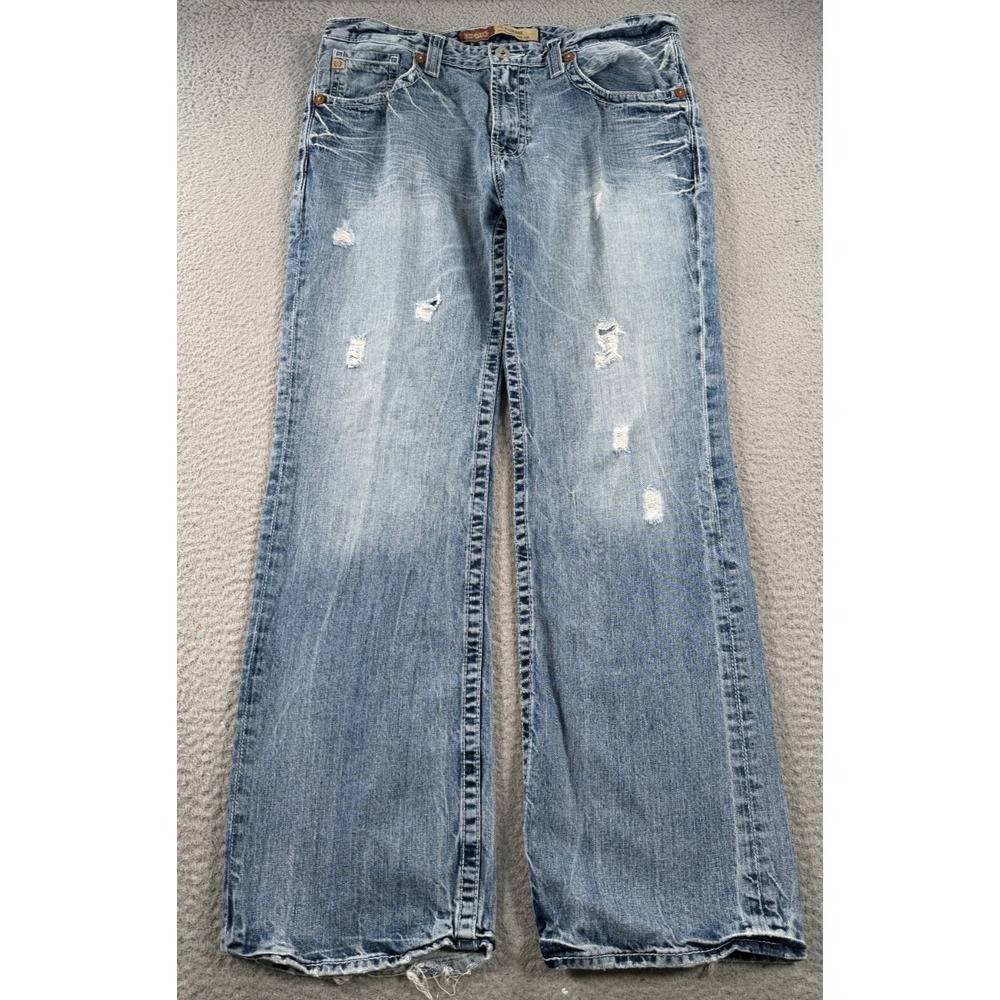 Big Star Pioneer Boot Cut Jeans Mens 36x31 Distressed Thick Stitch Grunge Skater